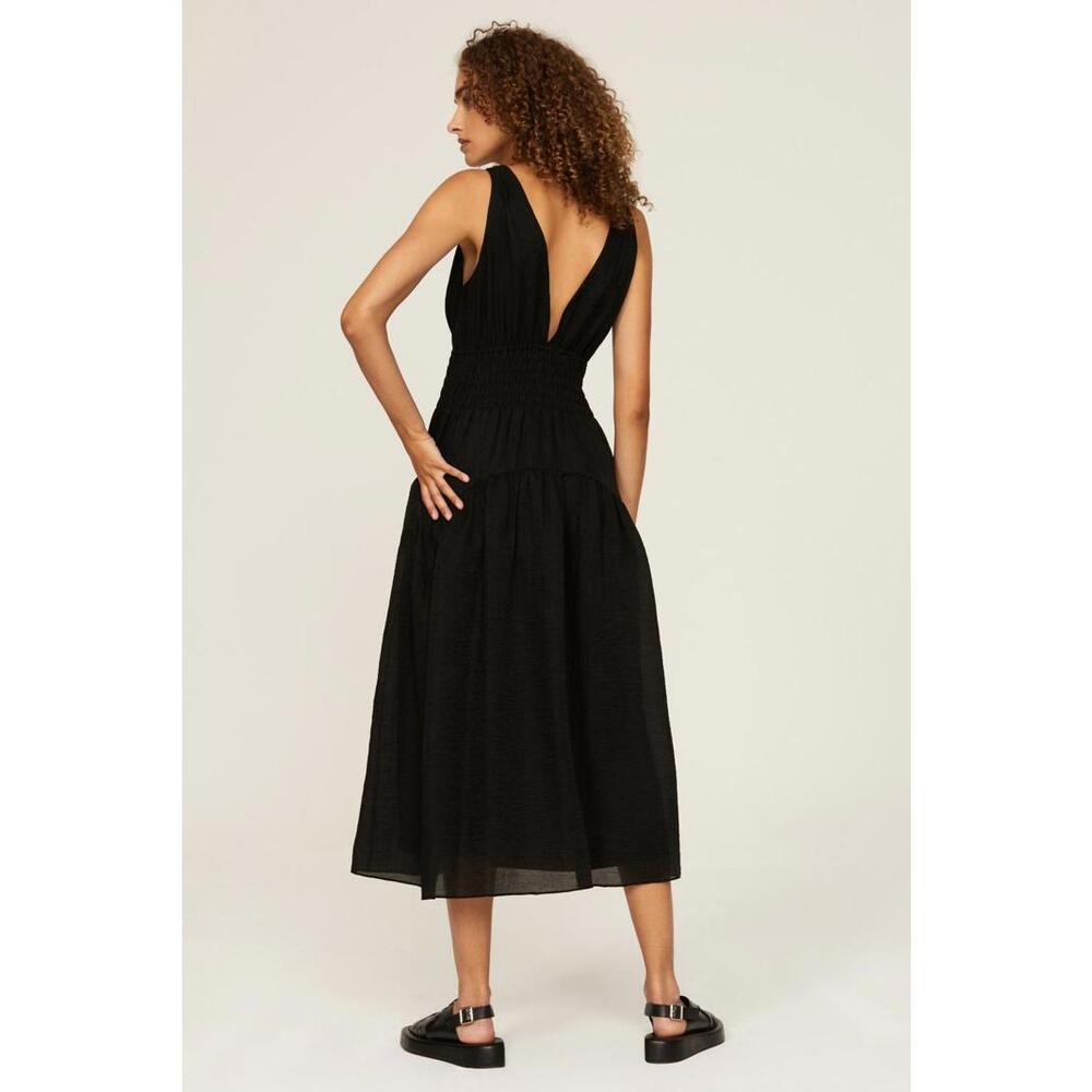 VINCE. Black Smocked Waist Dress Size S/P with Fabric Tear - Picture 2 of 8